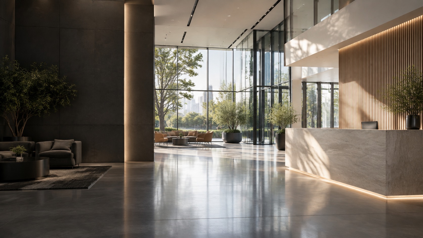 Illustrative modern office lobby